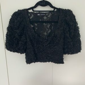 Black Floral Appliqué Crop Top